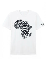 White t-shirt with a black African head design on a white background