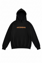 Black hoodie with 'Ascending' text in orange on a white background