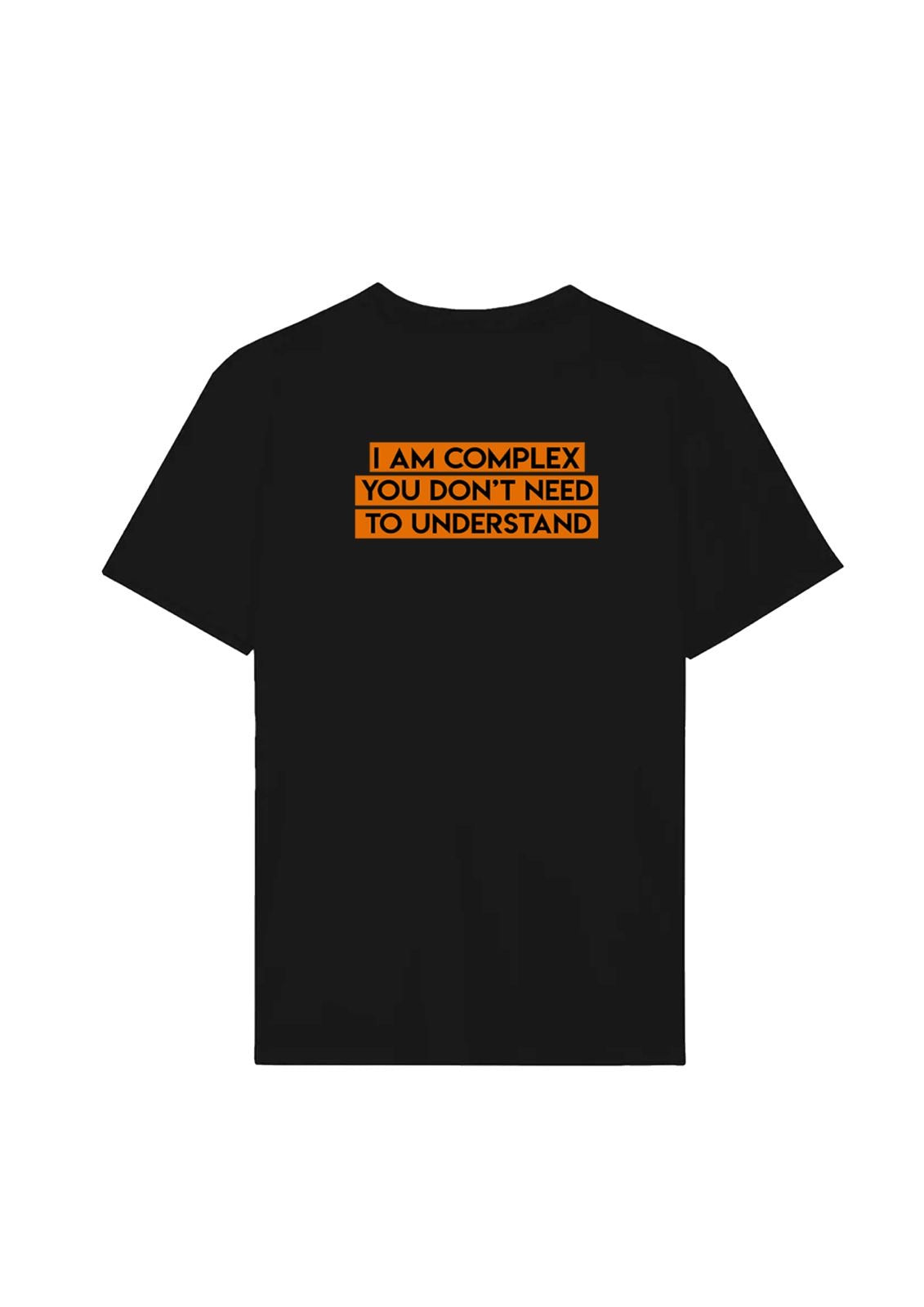 Black t-shirt with orange text on a orange background