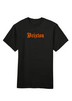 Black T-shirt with Brixton in Orange writing on black background
