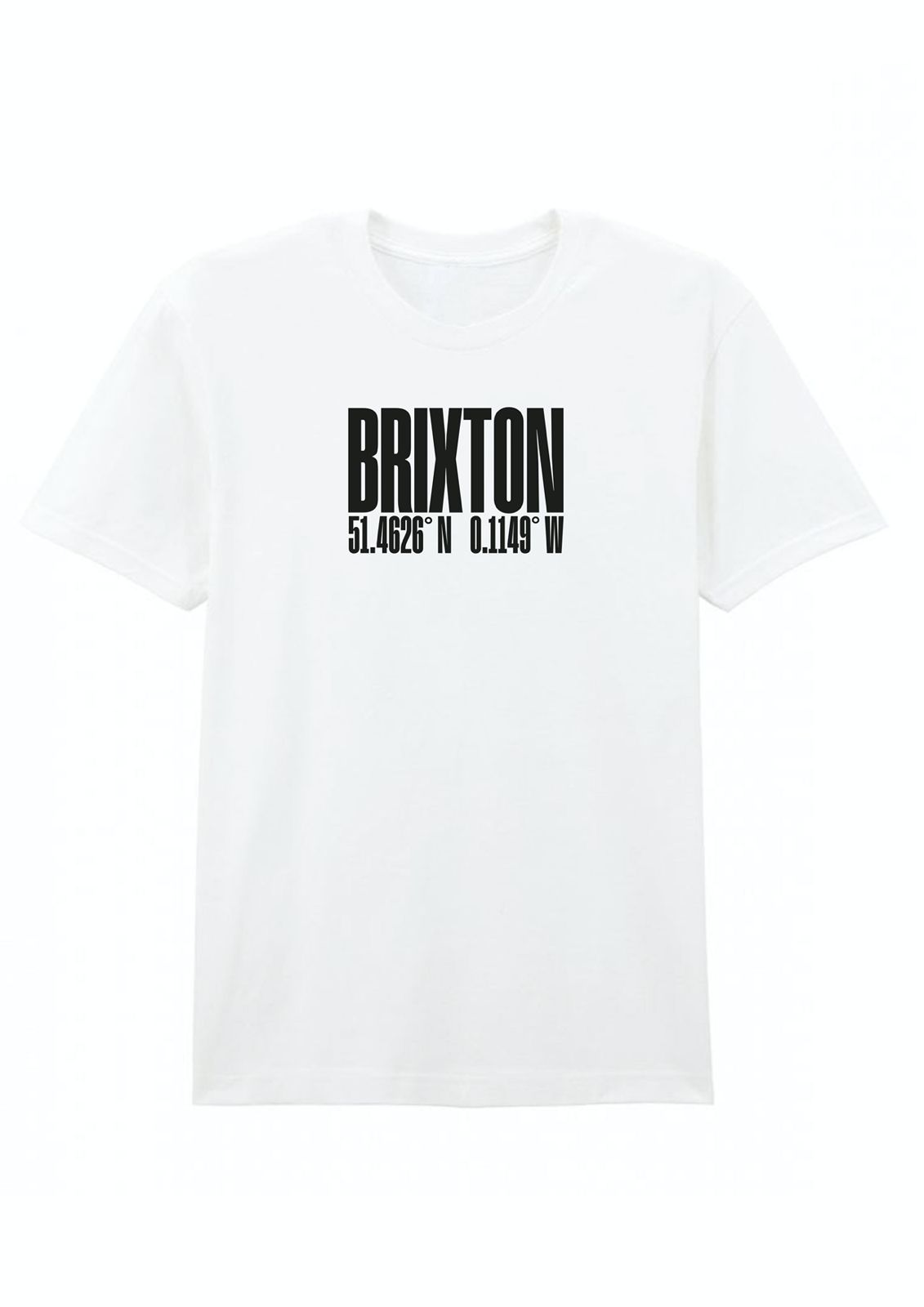 A white BrixtonCodes cotton T-shirt with the brand name printed in black text on the front.