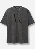 Gray t-shirt with 'ETIA' text on a white background