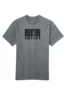 A white BrixtonCodes cotton T-shirt with the brand name printed in black text on the front.