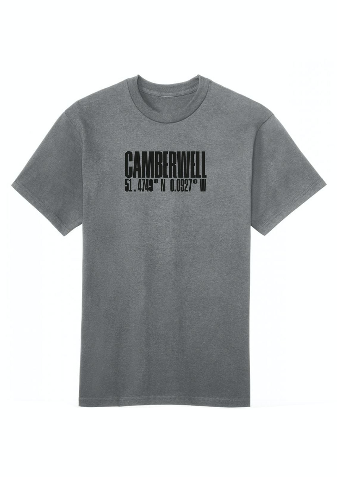A sport grey Camberwell cotton T-shirt with the brand name printed in black text on the front.