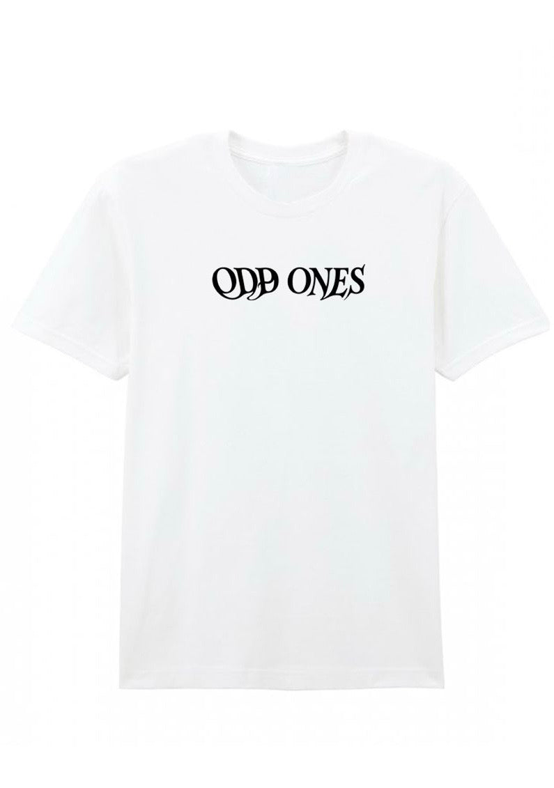White t-shirt with 'ODP ONES' text on a white background