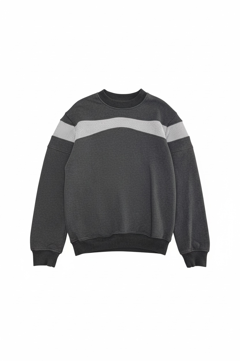 Gray sweater with white stripes on a white background