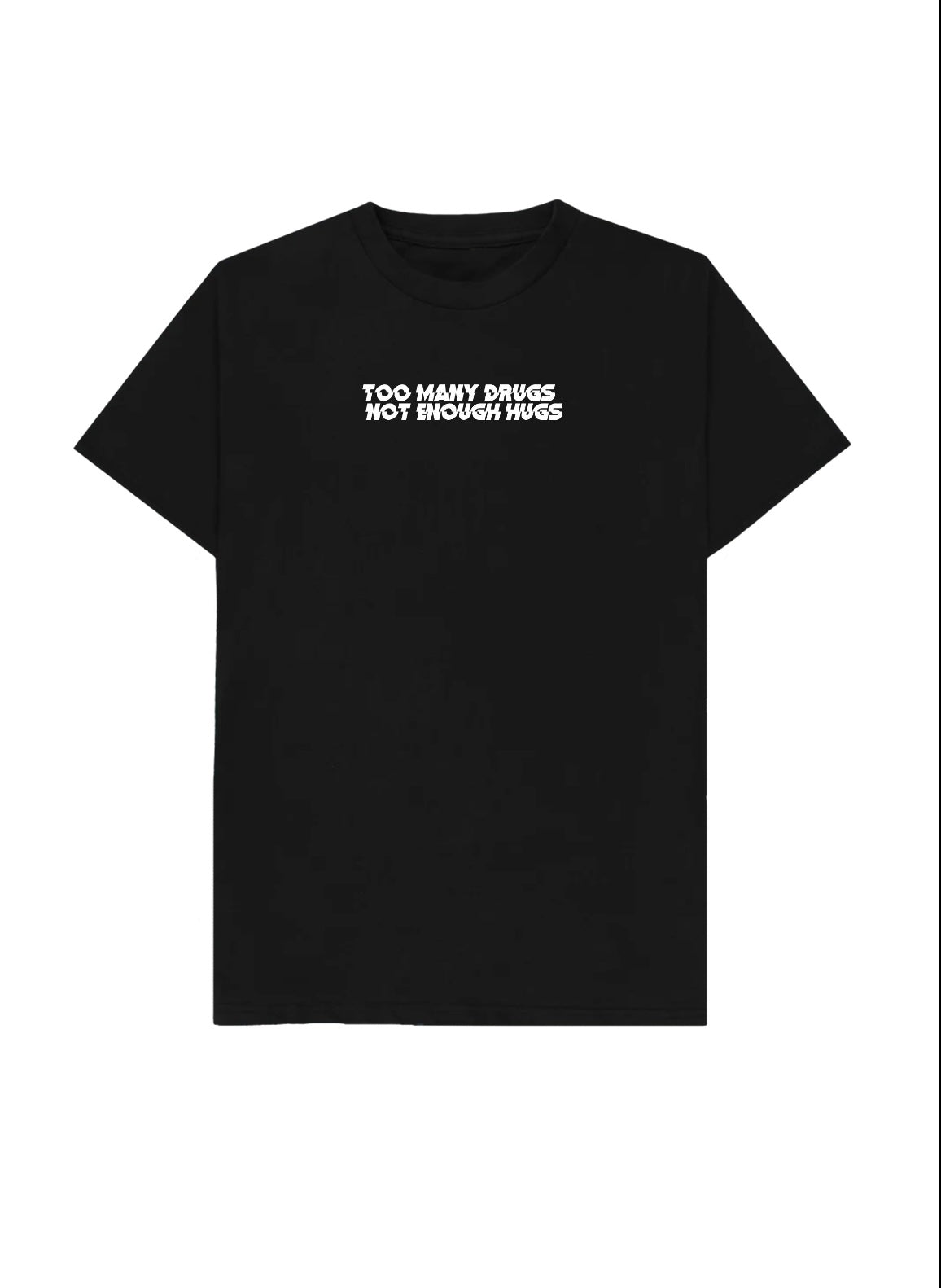 Black T-shirt with graphic white text 