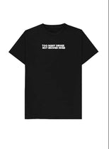 Black T-shirt with graphic white text 