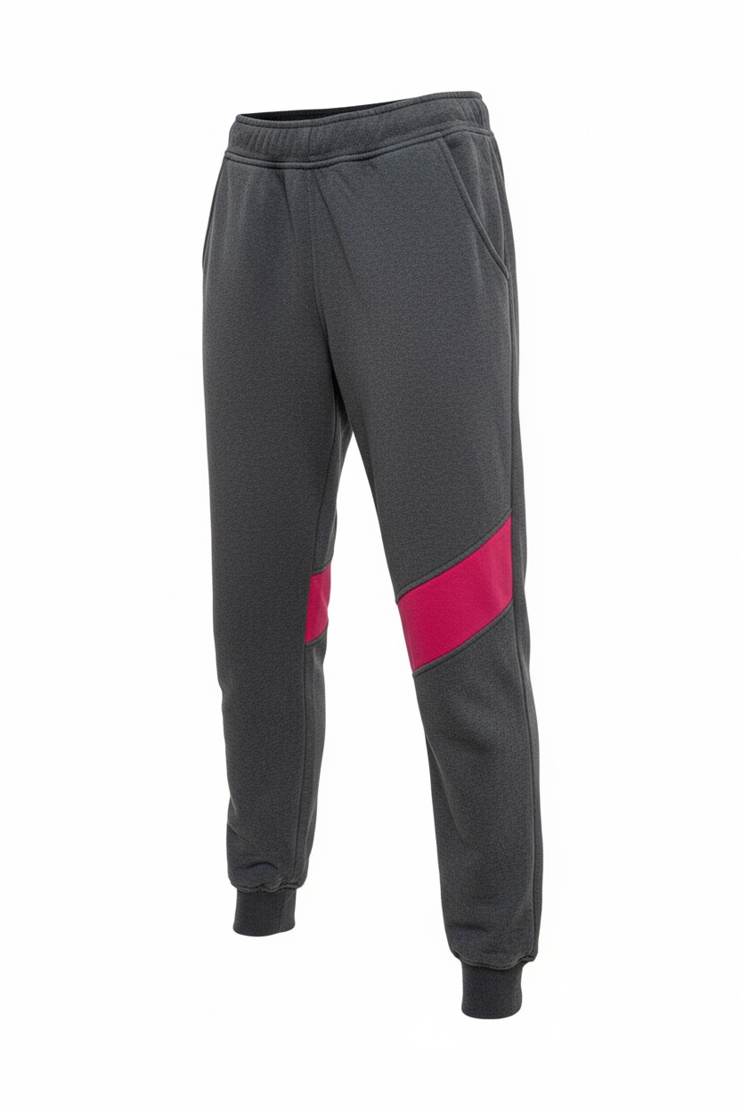 Gray sweatpants with a pink stripe on a white background