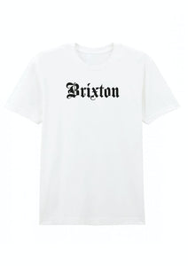 A gray Brixton T-shirt with the brand name 'Brixton' written across the front in bold letters.