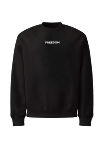 Black sweatshirt with 'FREEDOM' text on a white background