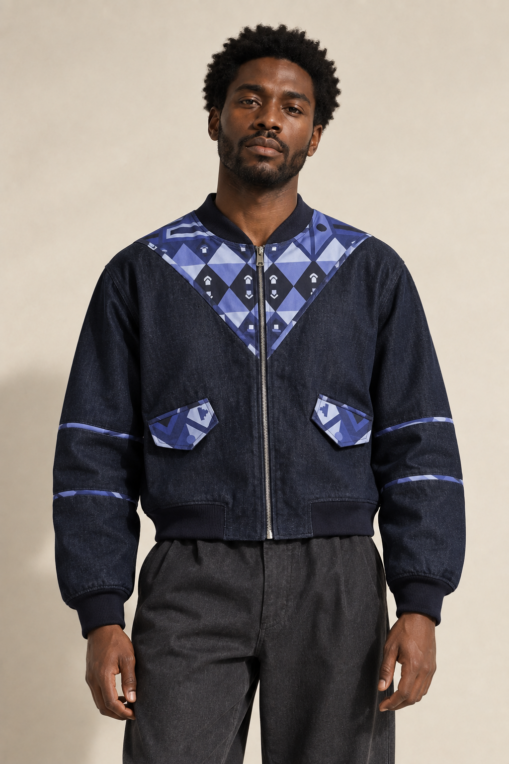 Japanese denim bomber front preview